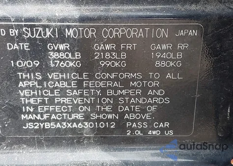2010 Suzuki Sx4 Technology from USA, damaged, VIN JS2YB5A3XA6301012